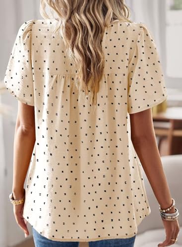 Image of Falechay Womens Summer Tops Crewneck Short Sleeve Shirts Casual Chiffon Blouses Flowy Lace Hem Boho Clothing Trendy 2026