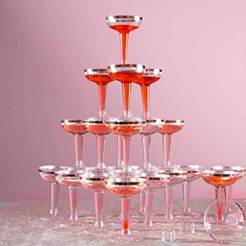 Pulote 50Pcs Plastic Champagne Glasses 4.5Oz Cocktail Glasses-Clear Plastic Champagne Flutes With Rose Gold Rim For Outdoor Parties, Weddings,Mother's Day, Shatterproof Disposable Wine Glasses #TOP6