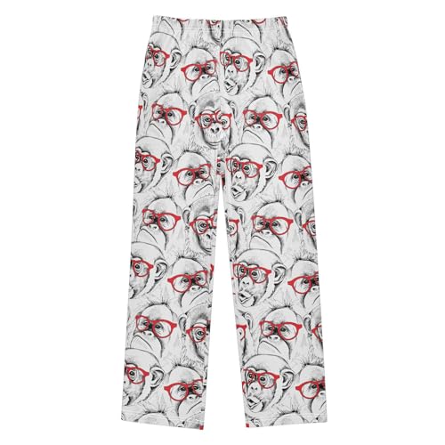 ZZXXB Monkey with Glasses Boys Long Pants Soft Trousers Elastic Waist Kids Lounge Bottoms with Pockets S-XL
