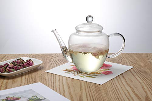 TFTea - Teiera in vetro da 600 ml con filtro nel beccuccio e coperchio in Vetro, per 1 o 2 Persone - immagine 5