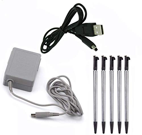 HagieNu 3 in 1 Accessory kit Replacement AC Power Adapter + 5-Pack Retractable Stylus Pens for New 3DS XL Only+ USB Charger Cable Compatible with Nintendo New 3DS XL Charger Kit