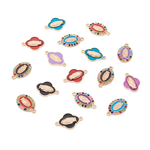 Cheriswelry 32Pcs Zinc Alloy Enamel Virgin Mary Connector Charms Oval Flower Inlay Rhinestones Pendants Miraculous Medal Charms Link For Diy Rosary Necklace Earrings Jewelry Making #TOP1
