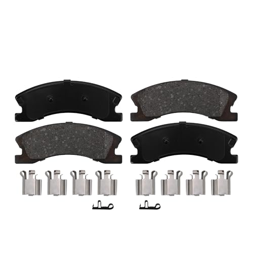 Image of Detroit Axle - Front Brake Pads for 99-04 Jeep Grand Cherokee, Ceramic Brake Pads w /Hardware 1999 2000 2001 2002 2003 2004 Replacement