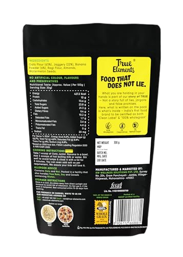 Image of True Elements Oats Junior 300g - Oats for Kids | Instant Oats | Digestive Oats Cereal | Made with Oats and Ragi | 100% Wholegrain | Healthy Breakfast