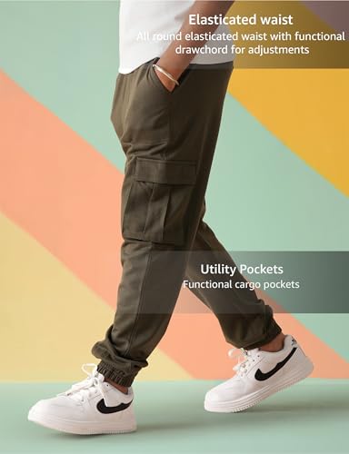 Image of Amazon Brand - Symbol Kids Boys Cotton Blend Solid Cargo Track Pant