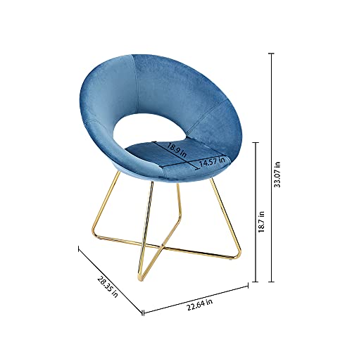 Canglong Modern Velvet Accent Upholstered Make-Up Stool Home Office Guest Reception Dining Leisure Lounge Chairs With Golden Legs Set Of 2, Blue 1 #TOP6