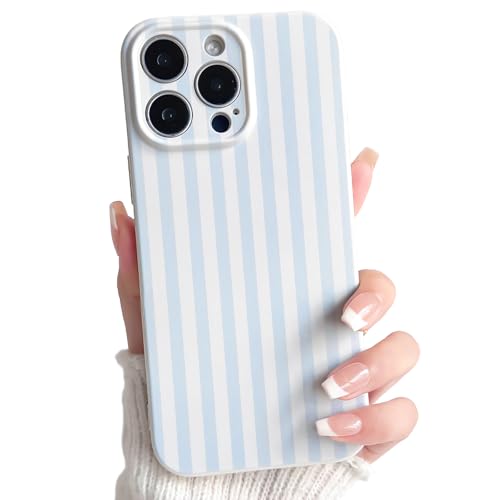 NITITOP Compatible with iPhone 13 Pro Case Cute Striped Design Aesthetic for Women Girls Full Camera Slim TPU Shockproof More Protective Cover - Blue