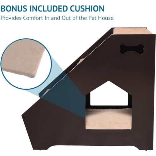 ARF Pets Cat Step House – Wooden Pet Stairs w/ 3 Nonslip Steps, Built-in House for Dogs, Cats & Short Pets to Reach Bed, Couch, Window, Car & More Extra Bonus Cushion Included - Thumbnail 4