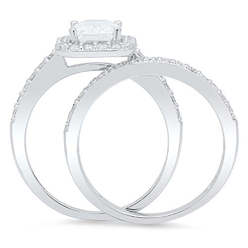 2.30 Ct Emerald Brilliant Cut Designer Solitaire Pave Halo Statement Classic Solitaire Anniversary Engagement Wedding Bridal Promise Ring Band Set Solid 14K White Gold #TOP1