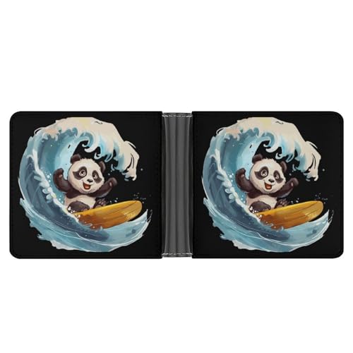 Cute Panda Surfing Funny Billfold Wallet Credit Card Holder Slim Passcase Pouch Purse for Men Women