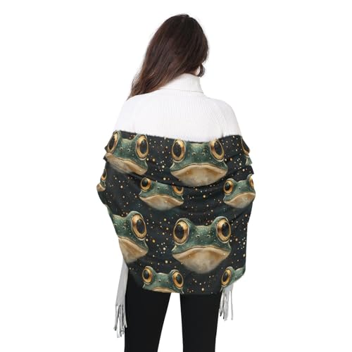 ALAZA Women's Scarves Winter Scarf Cashmere Feel Pashmina Shawls Wraps Frog Pattern Soft Warm Lightweight with Tassels Fall4