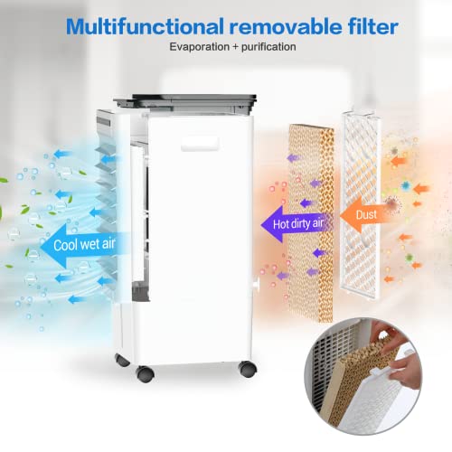 Climatiseur Mobile Silencieux, Fychuo 4 en 1 Refroidisseur d'air Climatiseur Portable, Purificateur, Humidificateur, Ventilateur avec Roues et Réservoir d'eau 5L, 3 Mode & Vitesses, Minuterie 1-7H - Image 6