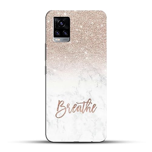 Image of COLORflow Back Cover Compatible with Vivo V20 | (Best for Girls) Quotes (Breathe) Marble | Designer Printed Hard CASE Bumper Back Cover Compatible with Vivo V20