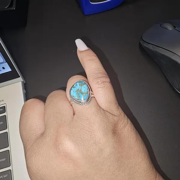 Beautiful Blue Copper Turquoise Ring, 925 Sterling Silver Ring, Handmade Ring, Band Ring, Boho Ring,Women Jewelry, Gift For Her