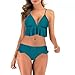 JJPAR Bikini Maillot de Bain Taille Haute Femme 2 Pieces Tankini Bustier Shorty Sexy Pas Cher Push Up Bresilien Bikini Rembourré Ourlet à Volantss Couleur Unie Plage Vert XL