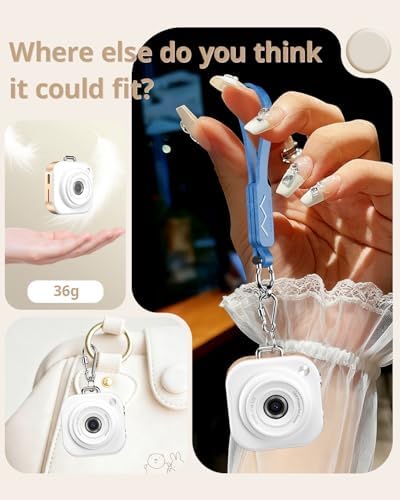 W & O Mini Keychain Digital Camera,1080p Mini Camera Keychain with 32GB Card,Small Cameras for Photography with 750mAh Battery,Pocket-Size Keychain Camera with Chain for Vlog, Party,Travel (Gold) - 4