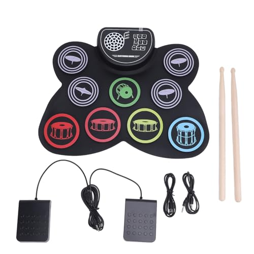Naroote Roll up Electronic Drum Set for Kids Rechargeable 9 Pad Practice Kit with Dual Speakers, Headphone Jack, Pedals & Drumsticks, 10H Playtime, Adjustable Volume Christmas Gift