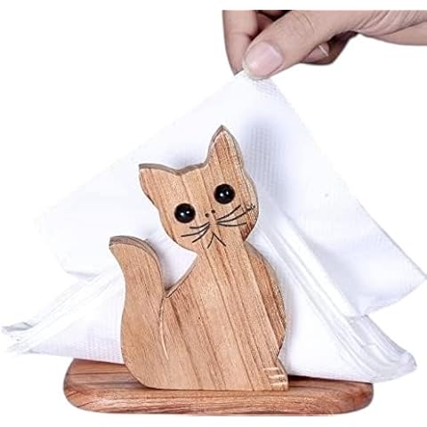 FRESCORR - Handmade Real Wood Cat Shape Napkin Holder 6.5 inches, (Light Wood) Cover
