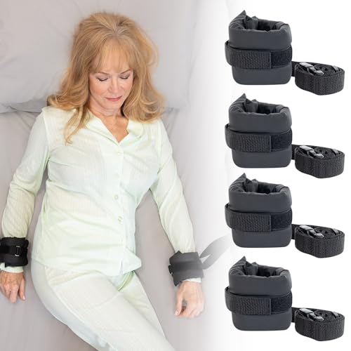 Vive Medical Bed Restraints for Wrists & Ankles (4 Pack) - Ultra Comfortable Easy-Clean Leg & Hand Restraints for Adults Dementia Patients - Padded Safety Device for Headboard Frame Foot of Bed
