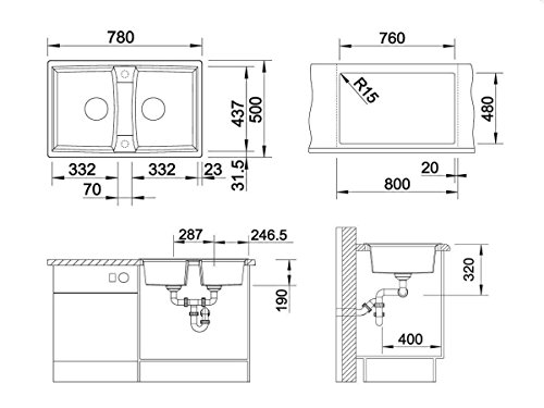BLANCO Lexa 8, Küchenspüle, Granitspüle aus Silgranit PuraDur, 1 Stück, weiß, 514686