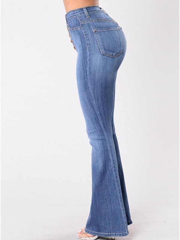 Andongnywell Women's High Rise Button Flare Jeans Bell Bottom Raw Hem Denim Pants Boot Cut Wide Leg Trousers3