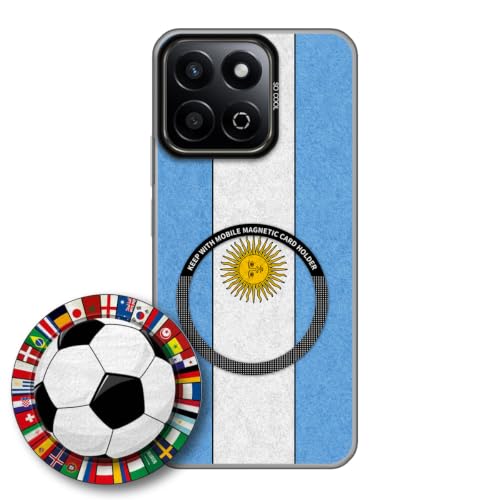 JGOYGYI Case for Honor 200 Smart/Honor X7C/Honor X6 with Magnetic Detachable Collapsible Grip Stand, Shockproof Silicone Bumper Cover, Argentina Flag Football Design,Pattern 4