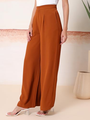 Image of KOTTY Womens Solid Straight fit Pleated Front Office Wear Pant