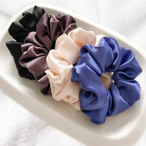 Image of Space Fly Satin Silk Hair Scrunchies for Women and Girls | Soft Elastic Hair Ties for Ponytail and Bun | No Damage Scrunchy Set (Dark New)