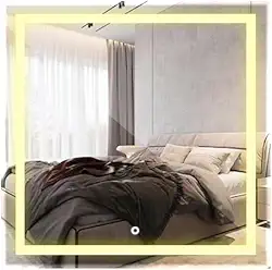 Espelho Quadrado Jateado LED com Touch 50x50cm, Controle de Intensidade, Suporte de Instalação (Neutro)