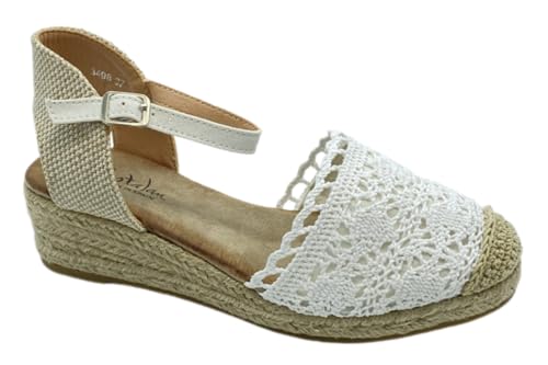 Cuñas Alpargatas Mujer con Plataforma de Yute – Sandalias de Esparto Trenzadas para Boda, Novia Boho Chic y Verano (Blanca Media, 39)