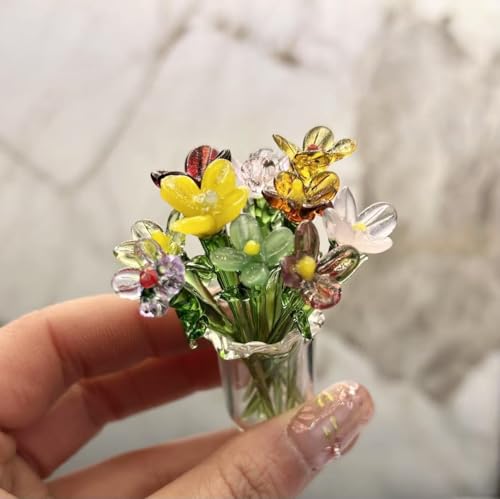 wybcfp 11Pcs Cute Mini Glass Flower Decoration Hand Blown Glass Flowers Bouquet Small Flower Vase Ornaments for Gift Mothers Day Birthday Christmas Festival DIY Craft