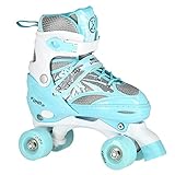 Nils Extreme Rollschuhe für Kinder Mädchen und Jungen NQ1002 - Quad Roller ABEC7 Lager - Disco Skates - Rollerskates Größenverstellbar - 31-34 - Weiß und Blau