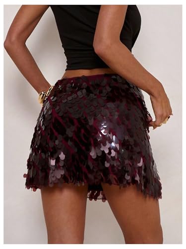 MakeMeChic Women's Sequin Sparkly Mini Skirt Low Waist Split Y2k Party Skirts3