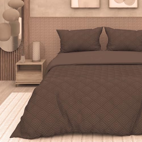 Intemporel Parure Housse de Couette 3D Microfibre 240x220 cm Gaia Brun, par Soleil d'Ocre
