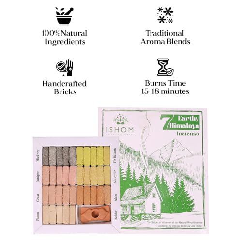 Image of 7 Earthy Smudge Incense 70 Bricks with Holder Combo, 7 Natural Aromatic Fragrances - Pinon, Cedar, Juniper, Hickory, Alder, Mesquite, Fir Balsam for Meditation & Home Purification