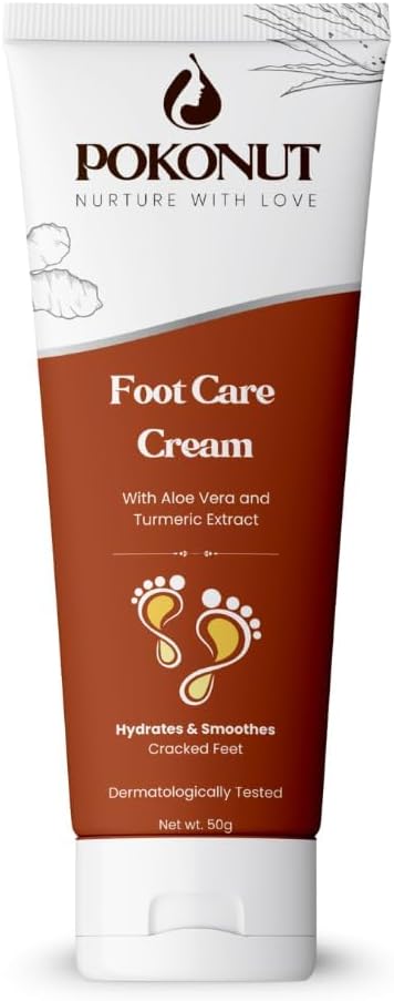 Pokonut Foot Care Cream for Cracked Heels โ Ayurvedic Foot Cream with Neem, Turmeric & Aloe Vera | Deep Moisturizing Cream for Dry, Rough Feet | Fast Absobrbing | 50g