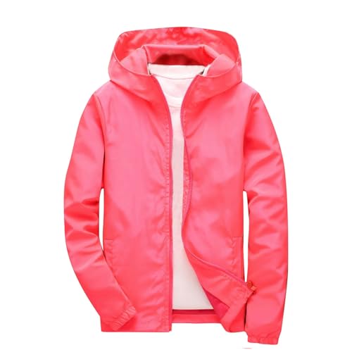 Kids Lightweight Waterproof Rain Jacket - Toddler Boys Girls Softshell Hooded Raincoat Windbreaker Outdoor Hiking Travel Rain-Poncho Packable Ponchos Kid Outerwear Coat 01# Pink 9-10Years