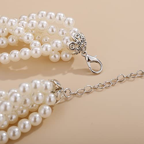 Wiwpar WIW-HAIRBAND-168 Chunky Cluster White Imitation Pearl Statement Necklace Multi Strand Twisted Bib Collar Necklace Costume Jewelry Pearl Necklace And Earring Set 1920S Gastsby Costume Jewelry Weeding thumb #6