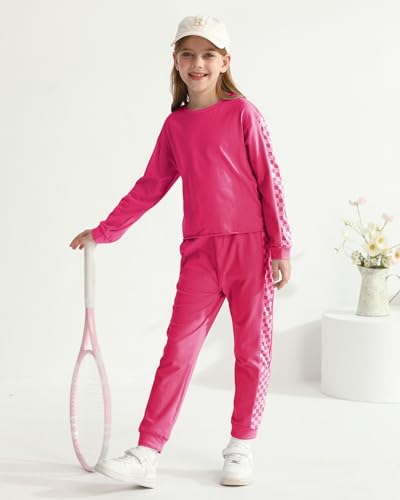 SANMIO Roupas infantis para meninas, 2 peças, agasalho esportivo de manga comprida, moletom xadrez +