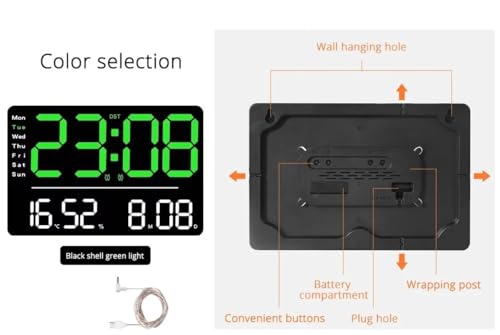 Image of Digital LARGE Wall Clock, Digital Clock Large Display, Dual Alarms, Automatic Brightness Dimmer- Easy Track The Time, Date, Day of Week and Temperature, with Remote Control (16 inch SQUARE GREEN &WHITE)