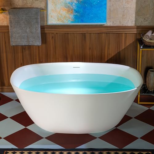 WOODBRIDGE 55 in. x 31.5 in. Stone Resin Luxury Contemporary Solid Surface Freestanding Bathtub in Matte White