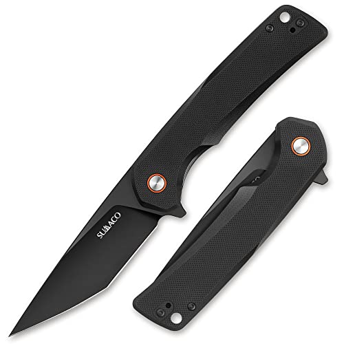 Sumaco Men's Small Folding Knife Black Everyday Carry Edc Pocket Knife Safety Liner-Lock Practical Pocket D2 Steel Knife With Clip G10 Lightweight Handle Daily Work Outdoor Camping Tactical Knives #TOP4