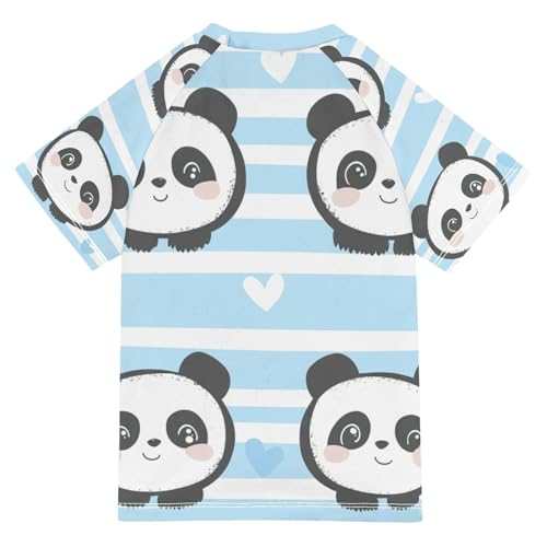 Boys Swing Shirts Panda Bear Blue Cartoon Rashguard Short Sleeve Kids T-Shirts Sun UPF 50+2