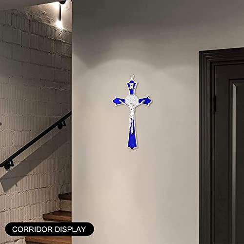 Crucifijo de pared azul San Benito para decorar el salón y zona de oración 2