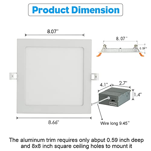 Qibang 8 Inch Square Led Recessed Lighting Dimmable With J-Box,3Cct 3000K-6000K Selectable,18W Ultra-Thin Led Recessed Ceiling Light Canless Led Recessed Light Fixtures 1500Lm High Brightness 1 #TOP3
