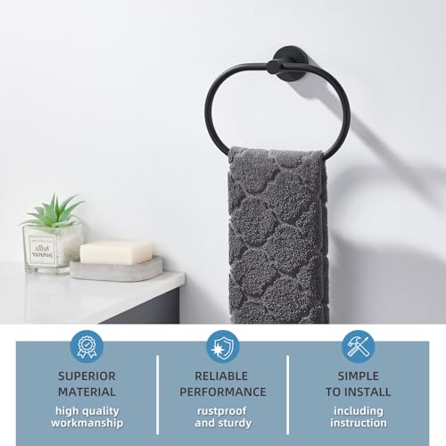 Image of Angle Simple Bathroom Hand Towel Holder, SUS 304 Stainless Steel Swivel Hand Towel Ring Rack for Wall, Matte Black