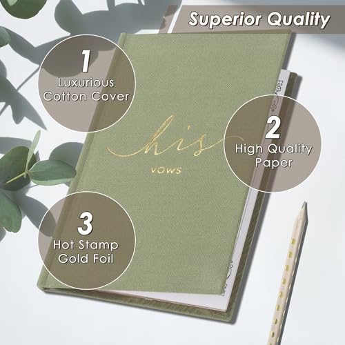Image of Wedding Vow Books With Gold Foil Lettering, Hard Cover His and Hers Vow Books, Canvas Linen Foil Embossed Wedding Ceremony Vow Books - A Beautiful Addition For The Wedding Day, 56 Pages, 5.9 inch X 3.9 inch