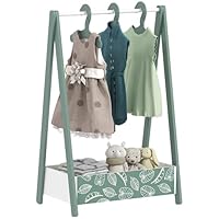 AIYAPLAY Baby Clothing Rack, Kids Clothes Rail, Leaf Theme Toddler Dress Up Rail with Hangers, Storage Shelf for Ages 3-6, Green