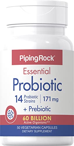 Piping Rock Probiotics 60 Billion CFU | 14 Strains with Prebiotics | 50 Capsules | for Men and Women | Vegetarian, Non-GMO, Gluten Free Supplement
