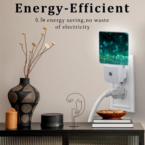 Image of Green Gold Glitter Night Light - Plug into Wall, Green Sparkle Shining Lights Dusk to Dawn, 0.5w Energy Saving Sleep Friendly Night Light for Kids Boys Girls Home Decor
